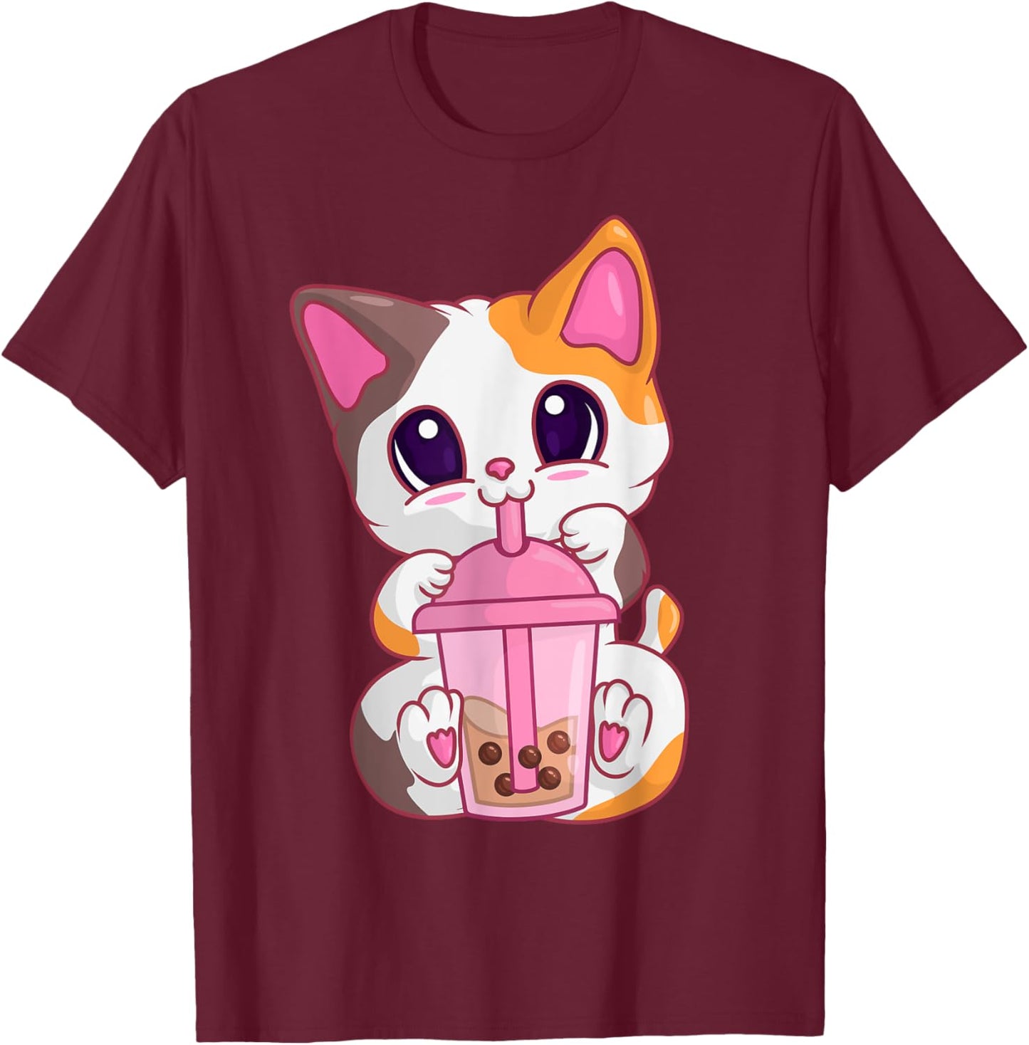 Bubble Tea Cat s , Kawaii Meneki Neko Boba Tea T-Shirt - T-Shirt | Maroon