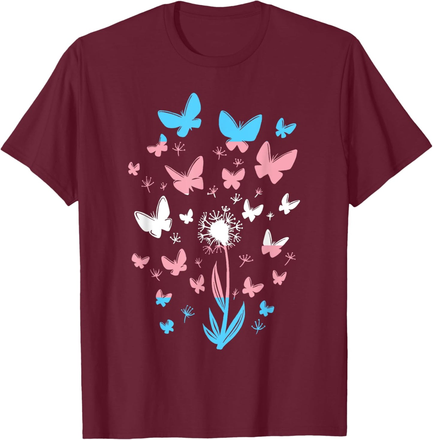 Transgender Petals Flowers Butterflies Transsexual Flag T-Shirt - T-Shirt | Maroon