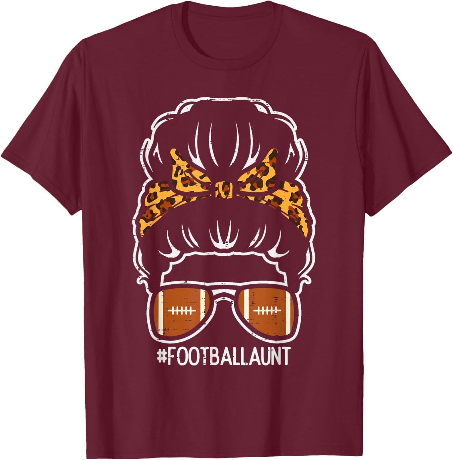 American Football Aunt Leopard Bun Family Aunty Auntie Women T-Shirt - T-Shirt | Maroon