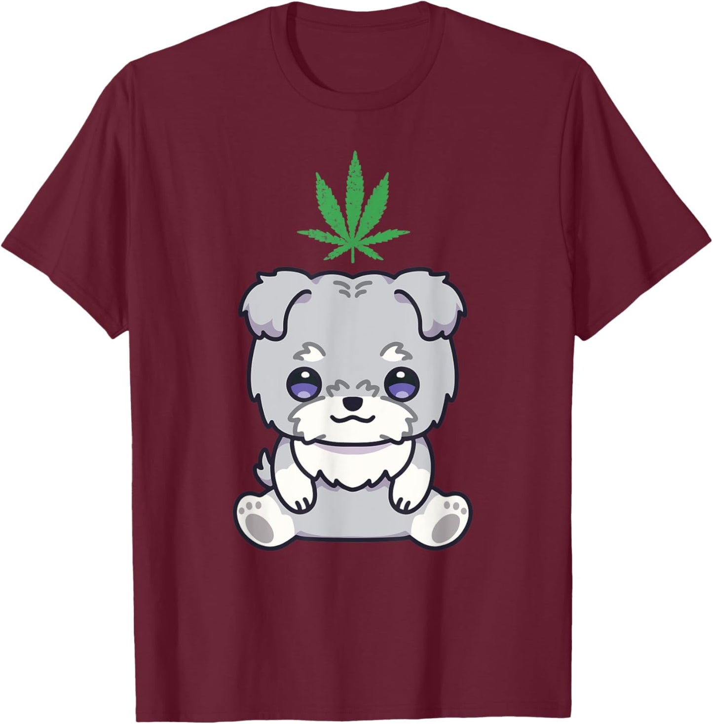 Schnauzer Dog Weed Marijuana Kawaii Anime Cannabis Leaf T-Shirt - T-Shirt | Maroon
