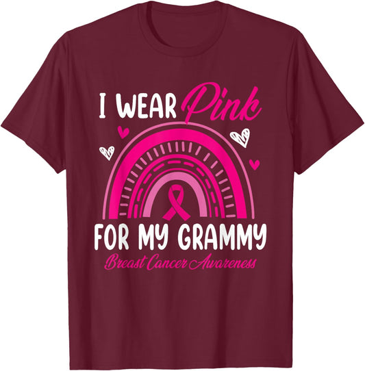 Rainbow I Wear Pink For My Grammy Breast Cancer Awareness T-Shirt - T-Shirt | Maroon