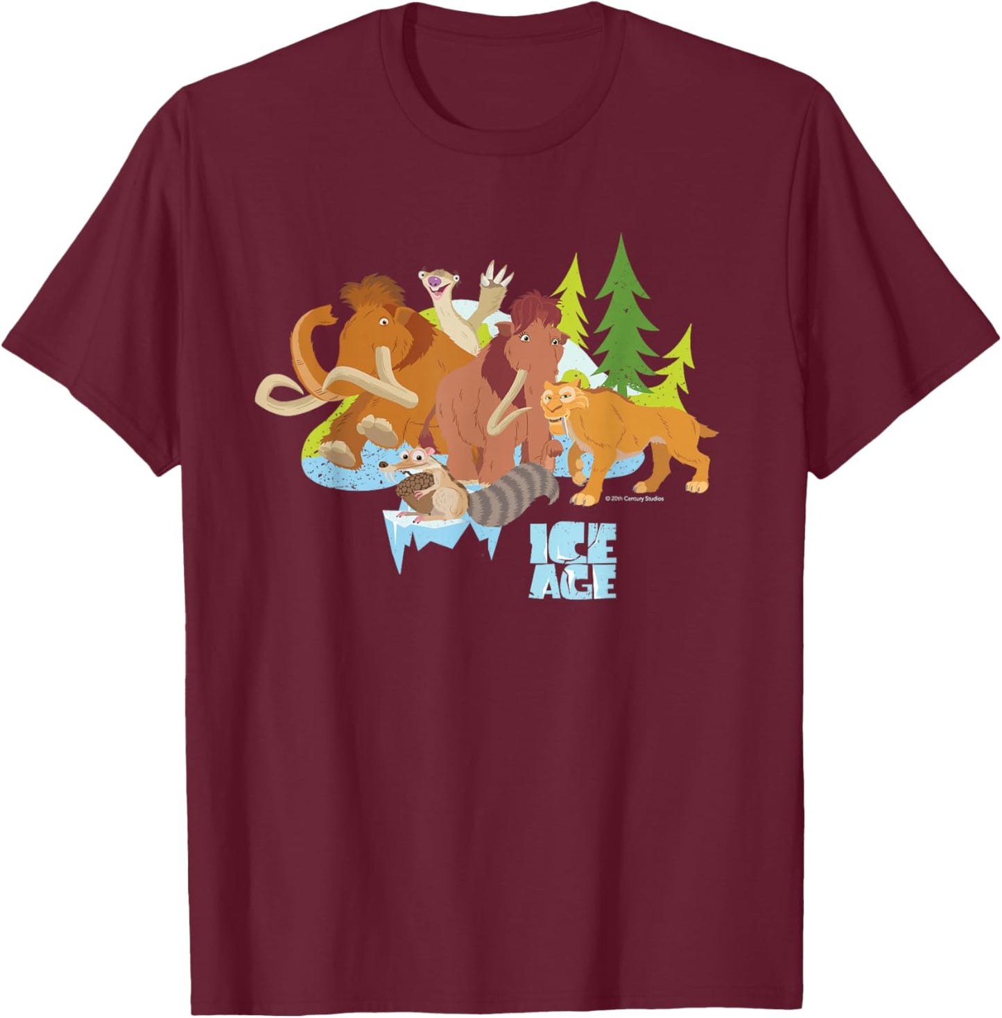 20th Century Fox Ice Age 20th Anniversary Exclusive -Adults , Black, Short Sleeve, Small T-Shirt - T-Shirt | Maroon