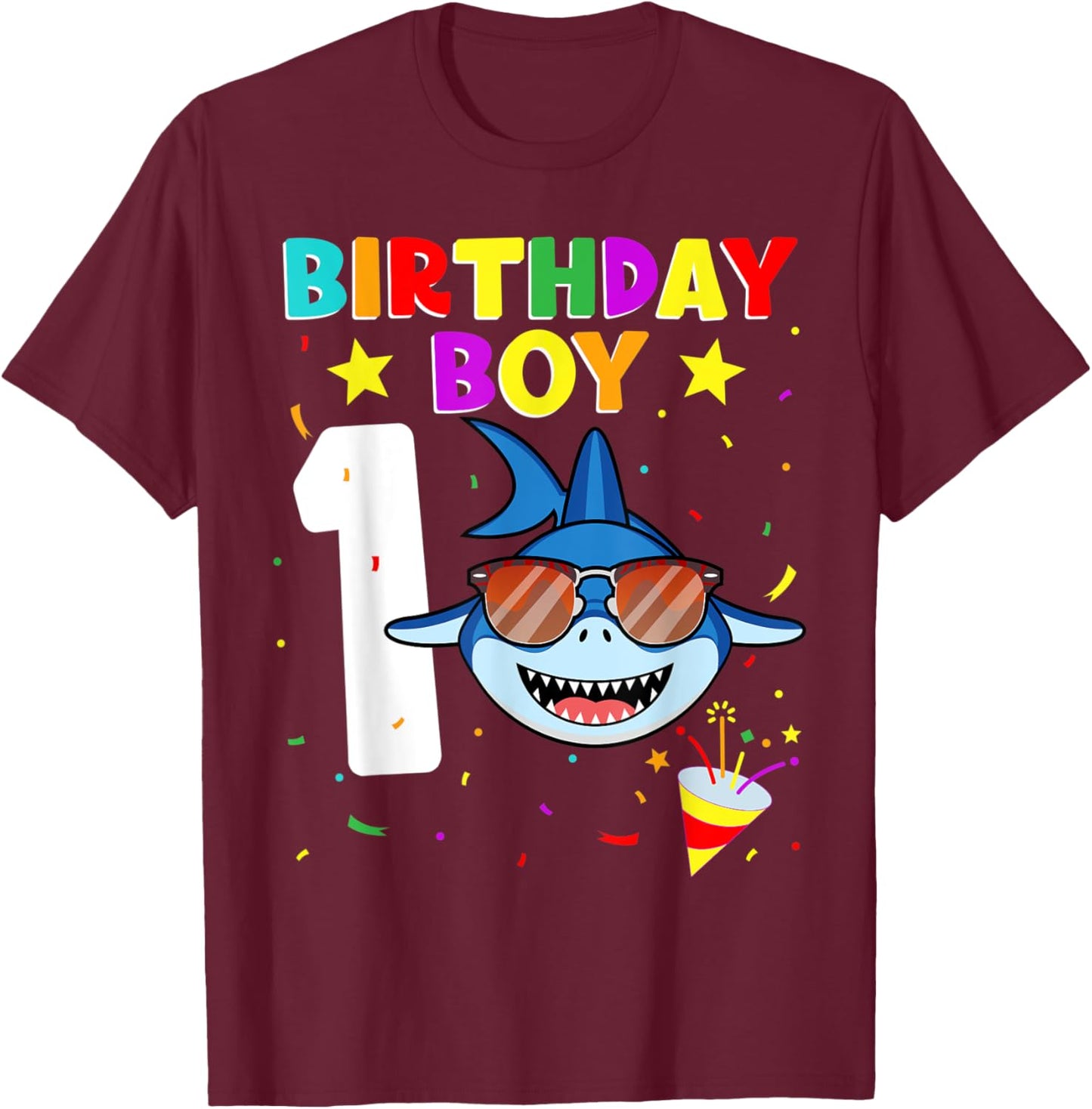 Shark Birthday 1 Year Old 1st Birthday Boy Matching Family T-Shirt - T-Shirt | Maroon