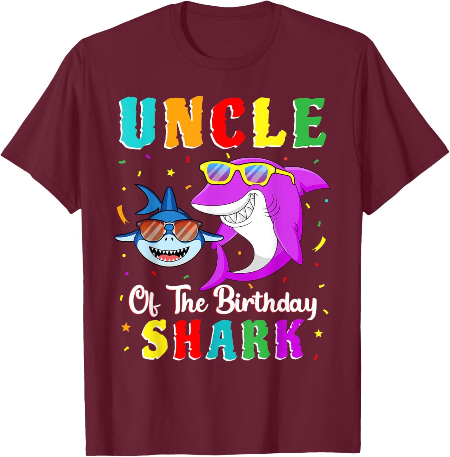 Uncle Of The Shark Birthday Family Matching Birthday Nephew T-Shirt - T-Shirt | Maroon