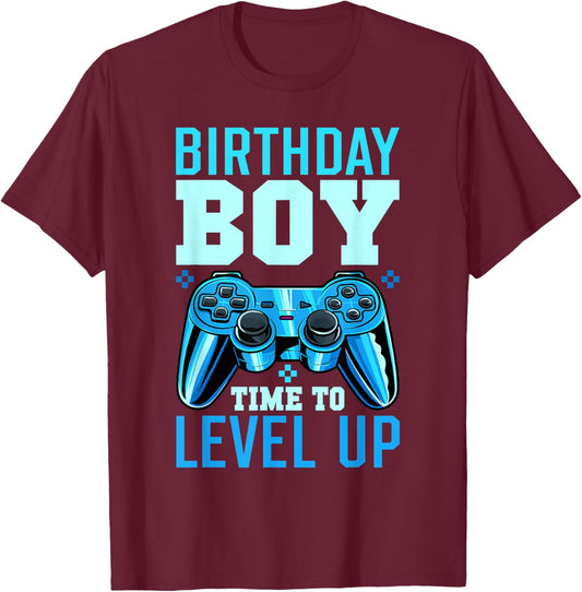 Level Up Birthday Boy Matching Gamer Party - Classic Fit, Black T-Shirt - T-Shirt | Maroon