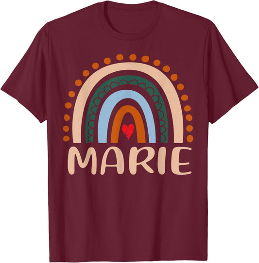 Marie Name Personalized Funny Women Rainbow Marie T-Shirt - T-Shirt | Maroon