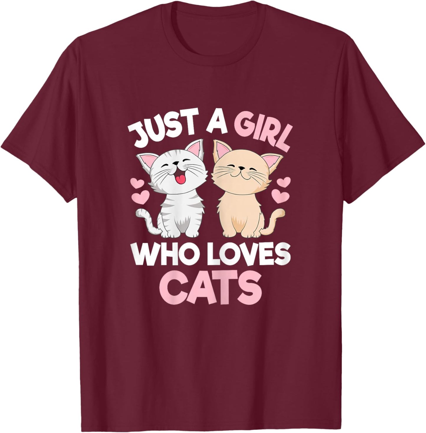 Just A Girl Who Loves Cats Cute Cat Lover Kitty Girls Kids T-Shirt - T-Shirt | Maroon