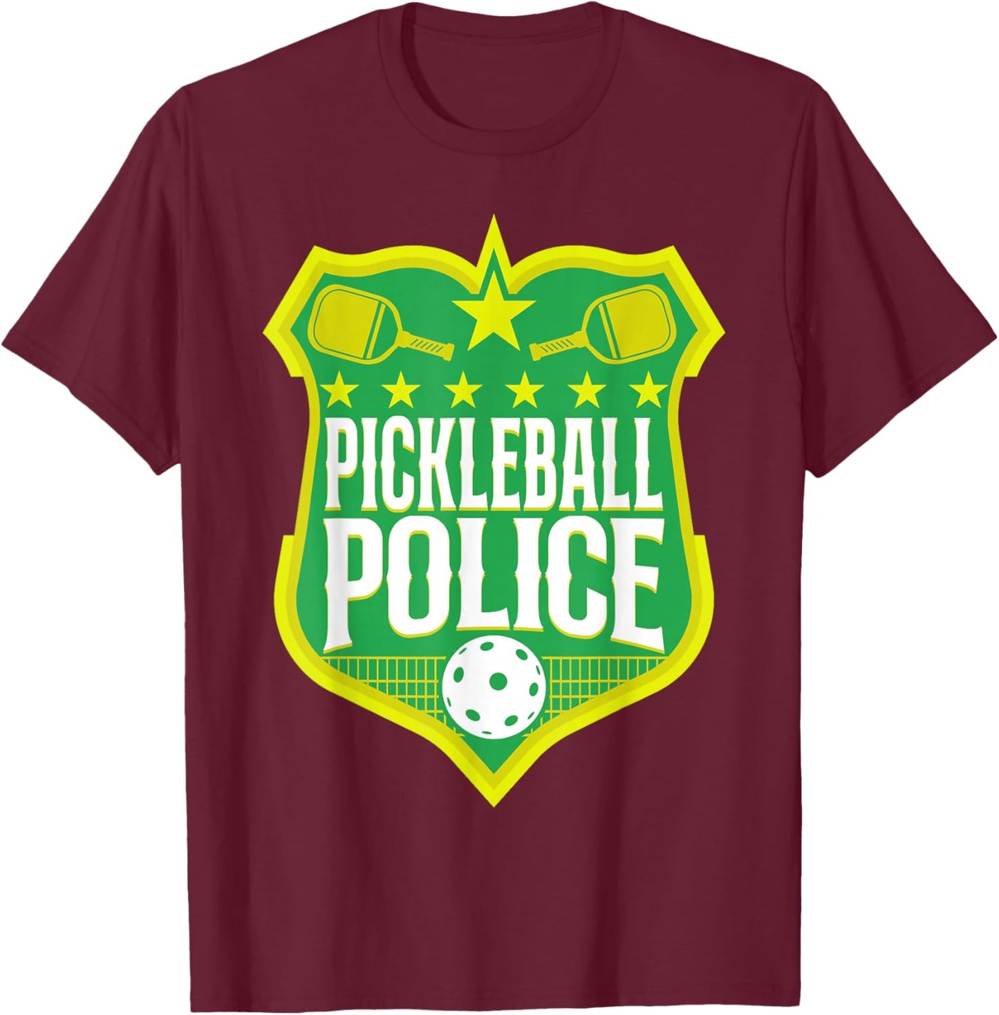Pickleball Badge Pickleball Police T-Shirt - T-Shirt | Maroon