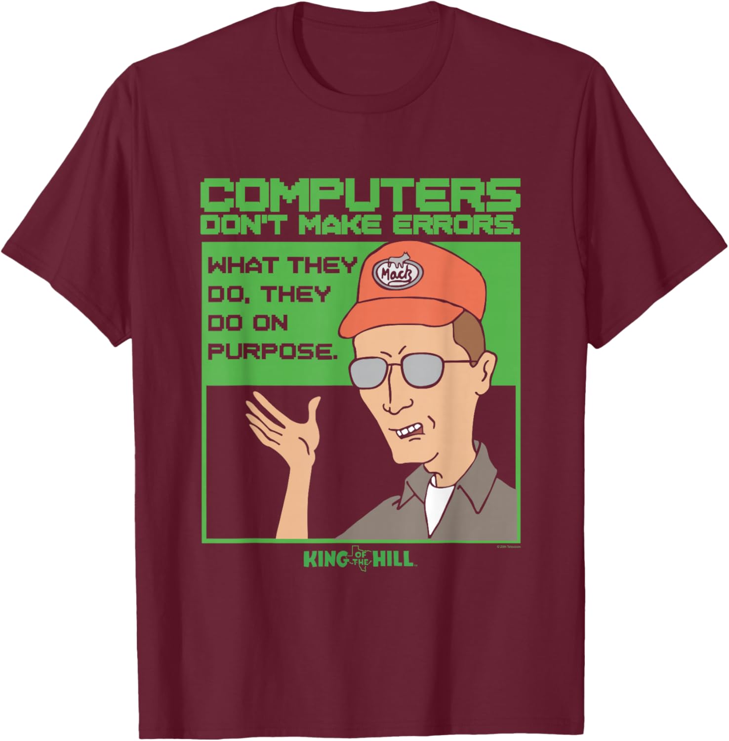 King of The Hill Dale Gribble Computer Errors Cartoon T-Shirt - T-Shirt | Maroon