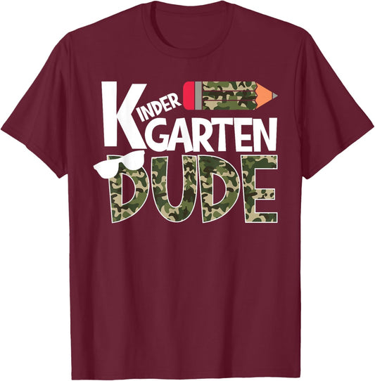 Kindergarten Dude Camo Print Back to School Boys Toddler T-Shirt - T-Shirt | Maroon