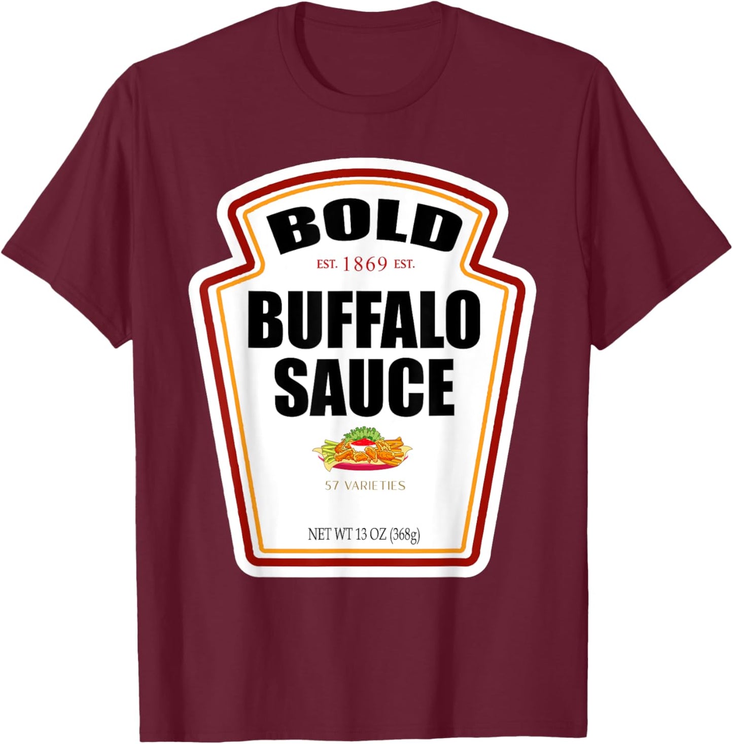 Bold Buffalo Sauce Bottle Label Funny Halloween Costume T-Shirt - T-Shirt | Maroon