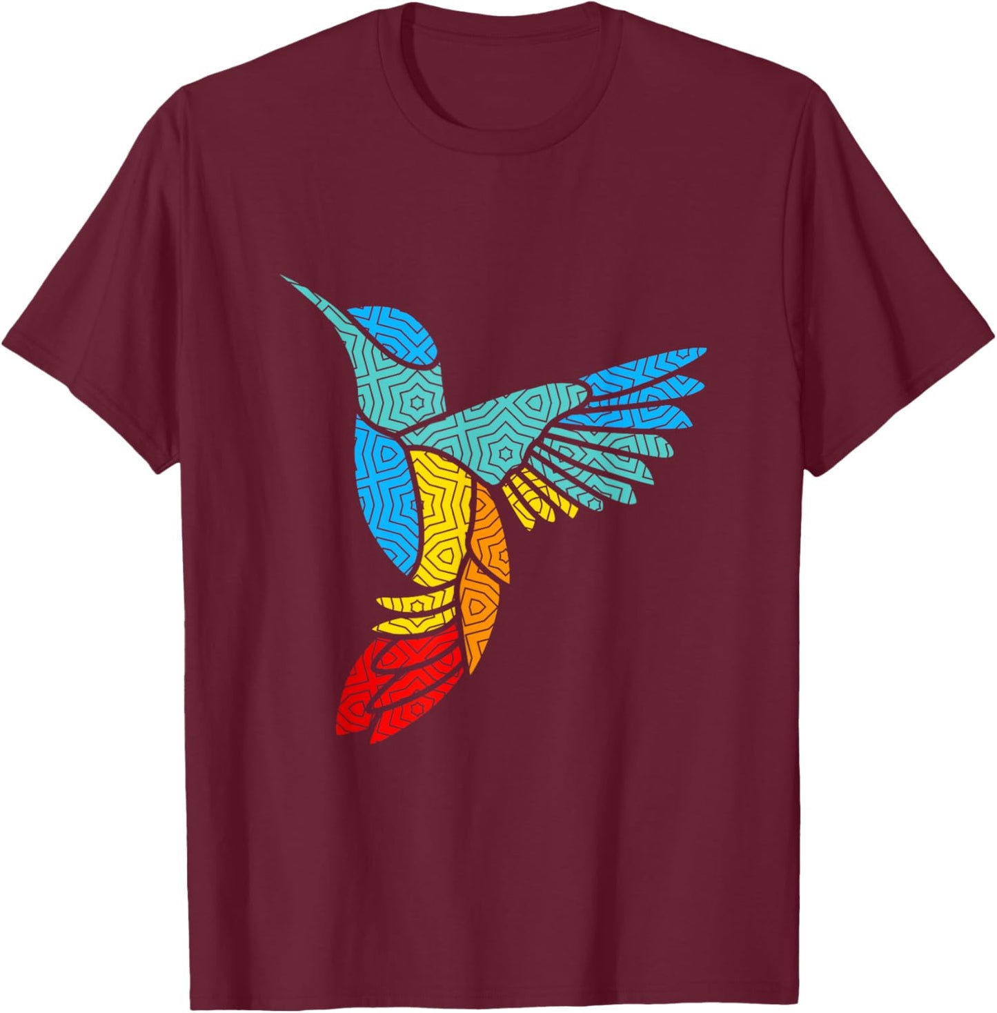 Colorful Bird Hummingbird Birds Mandala Art T-Shirt - T-Shirt | Maroon