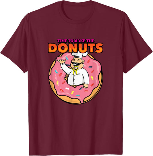 Time To Make Donuts Funny Vintage Retro 80s Dessert Lover T-Shirt - T-Shirt | Maroon