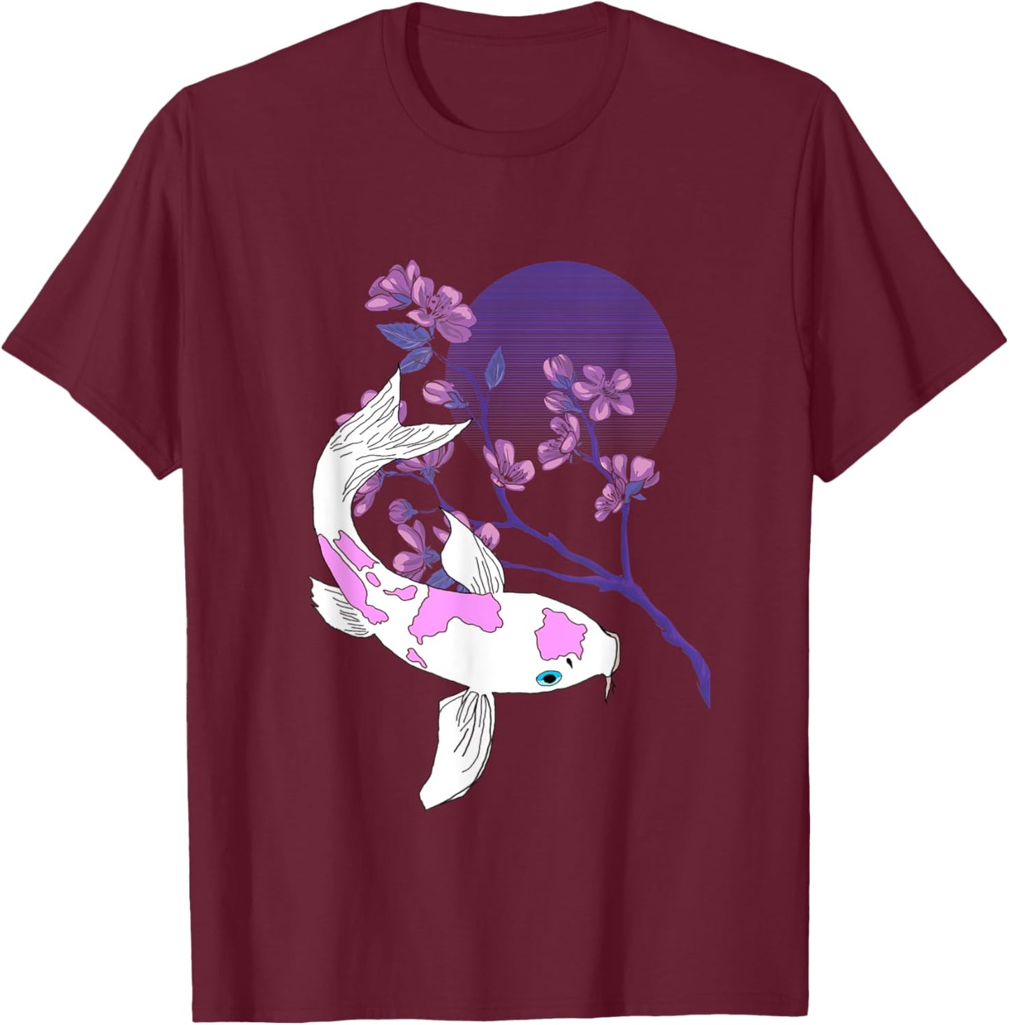 Koi Japanese Koi Carp Full Moon Cherry Blossom Nishikigoi T-Shirt - T-Shirt | Maroon