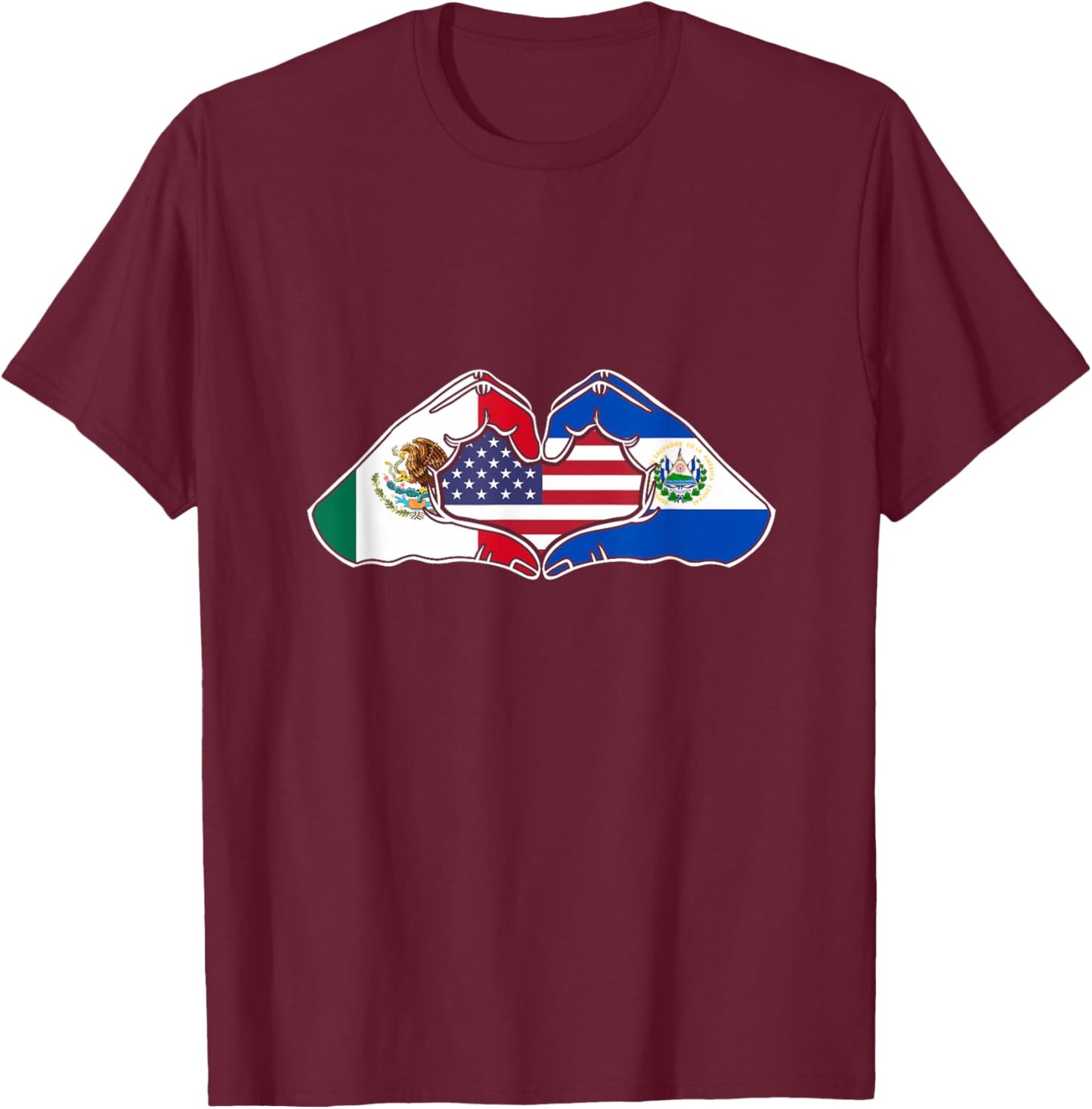 Heart Hands Mexico, El Salvador and The USA. T-Shirt - T-Shirt | Maroon