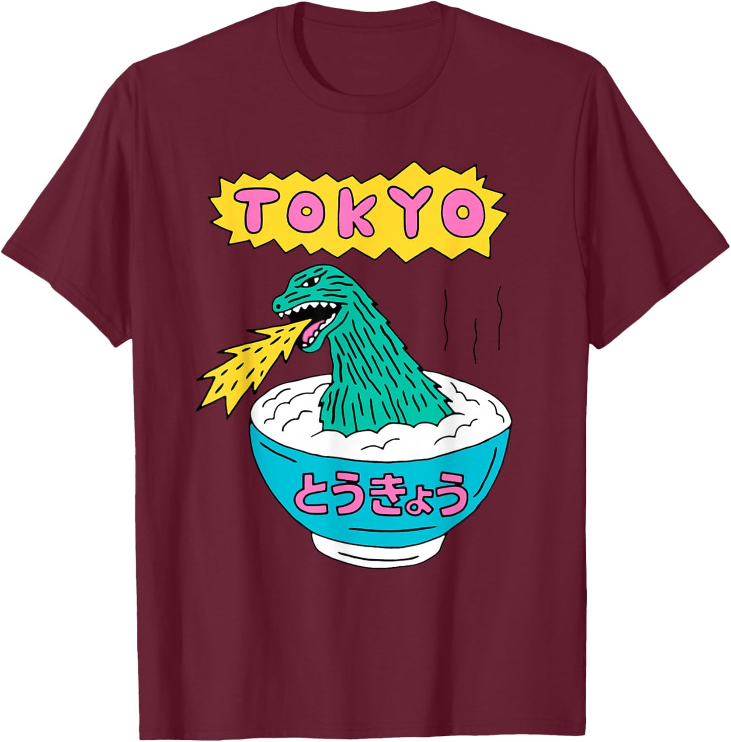 Tokyo Japan Funny Vintage Monster Attack On Soup Ramen Gifts T-Shirt - T-Shirt | Maroon