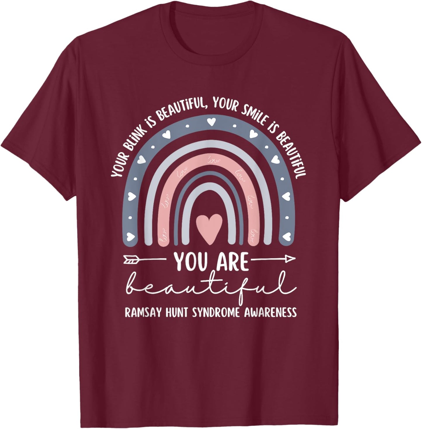 Ramsay Hunt Syndrome Awareness Cute Boho Rainbow Retro Women T-Shirt - T-Shirt | Maroon