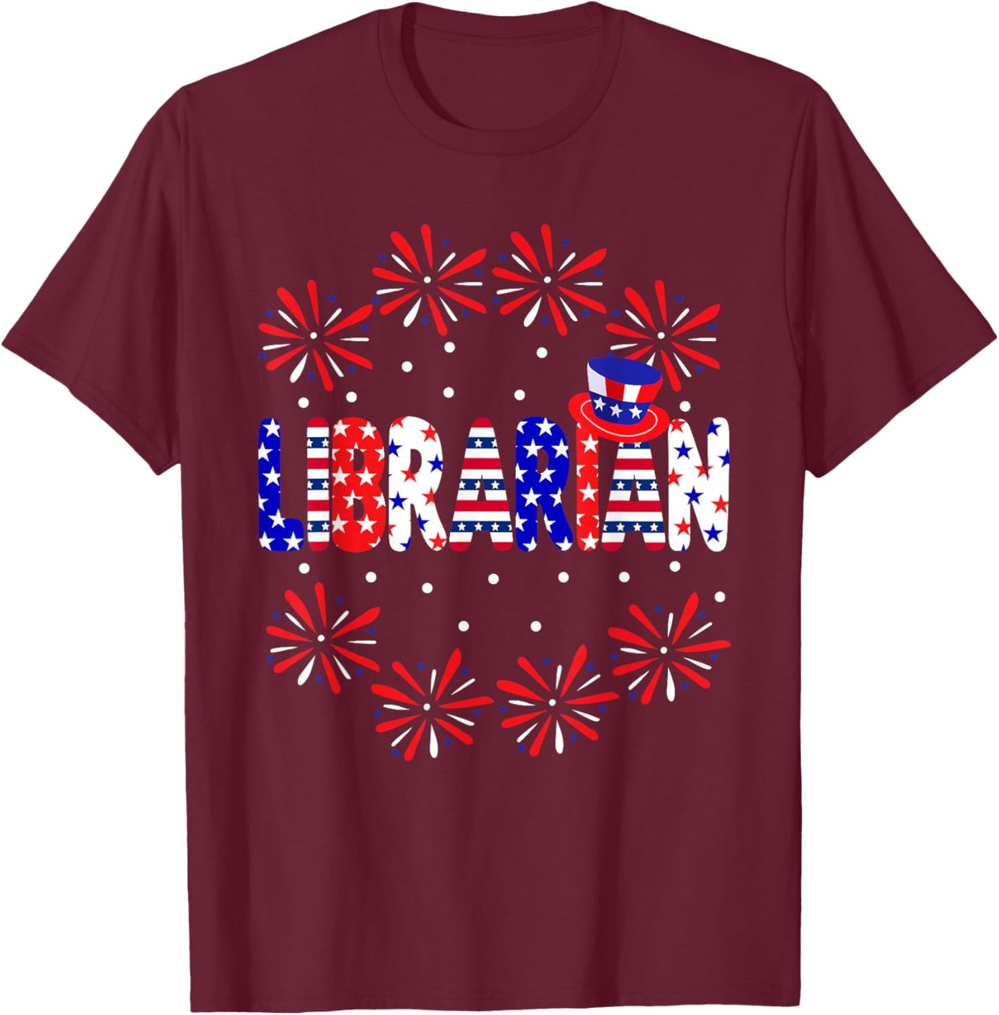 4th Of July Librarian Red White Blue USA Flag Patriotic Men T-Shirt - T-Shirt | Maroon
