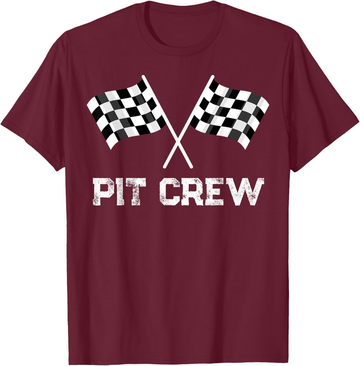 PIT CREW Race Car Auto Racing Checkered Flag Team Family T-Shirt - T-Shirt | Maroon