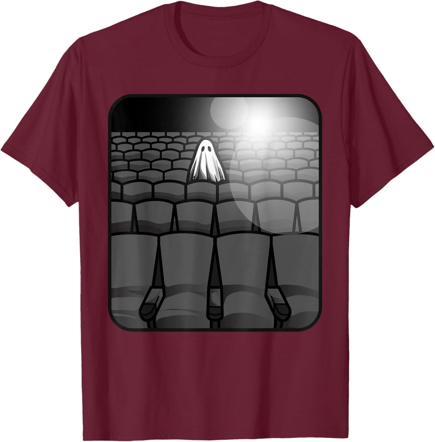 Sheet Ghost Haunted Movie Theater Sad Spooky Theatre Movies T-Shirt - T-Shirt | Maroon