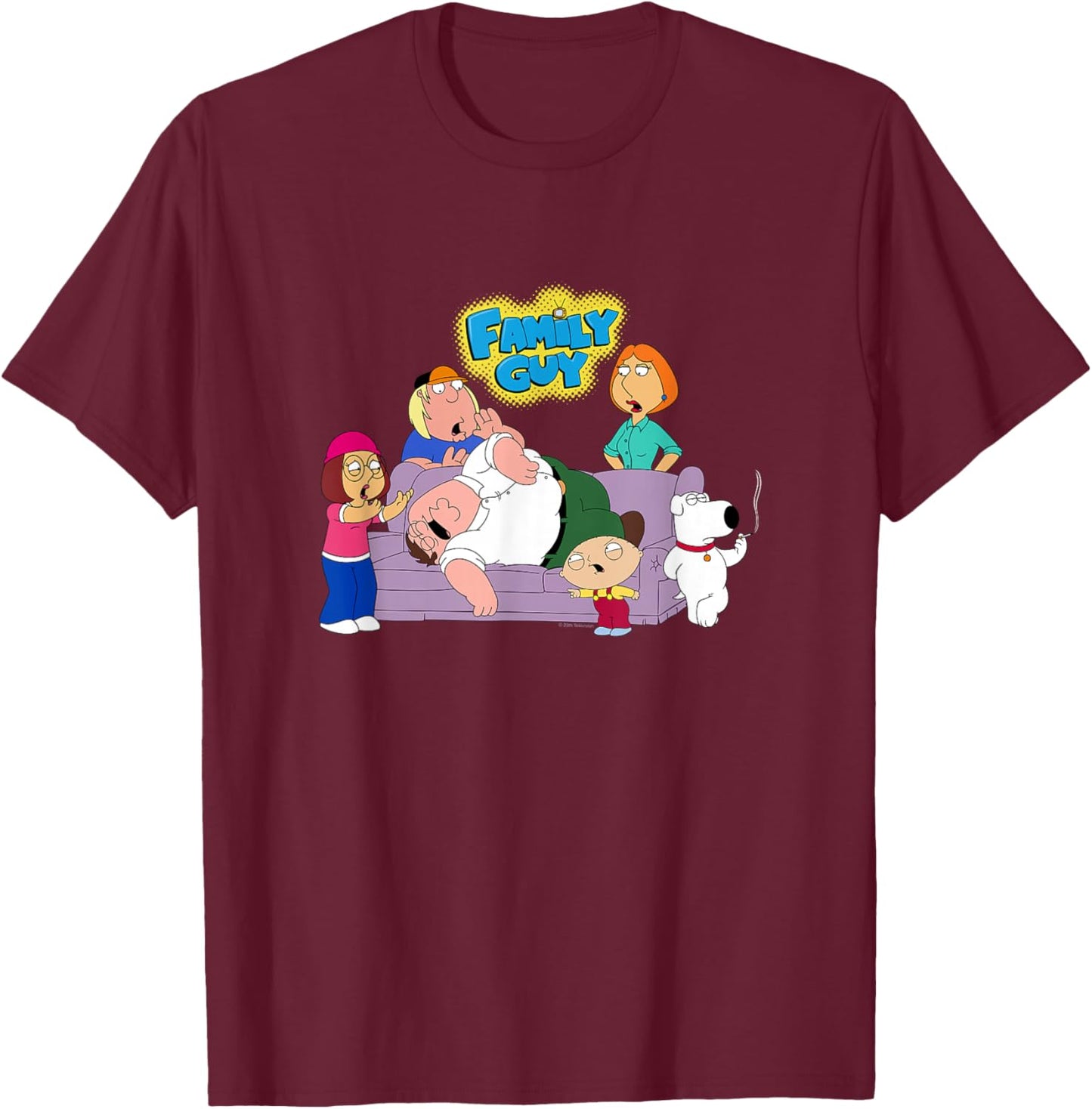 Family Guy Drunk Peter and Family with Logo Cartoon T-Shirt - T-Shirt | Maroon