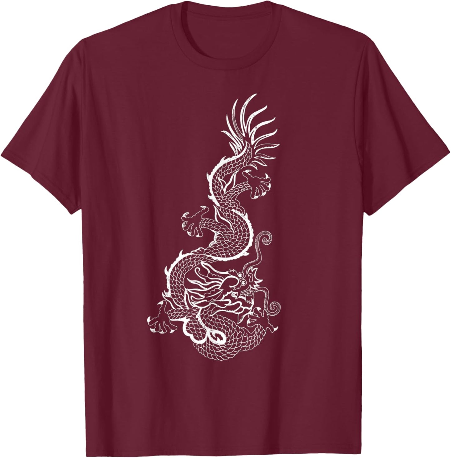 Traditional Korean Dragon Drawing T-Shirt - T-Shirt | Maroon