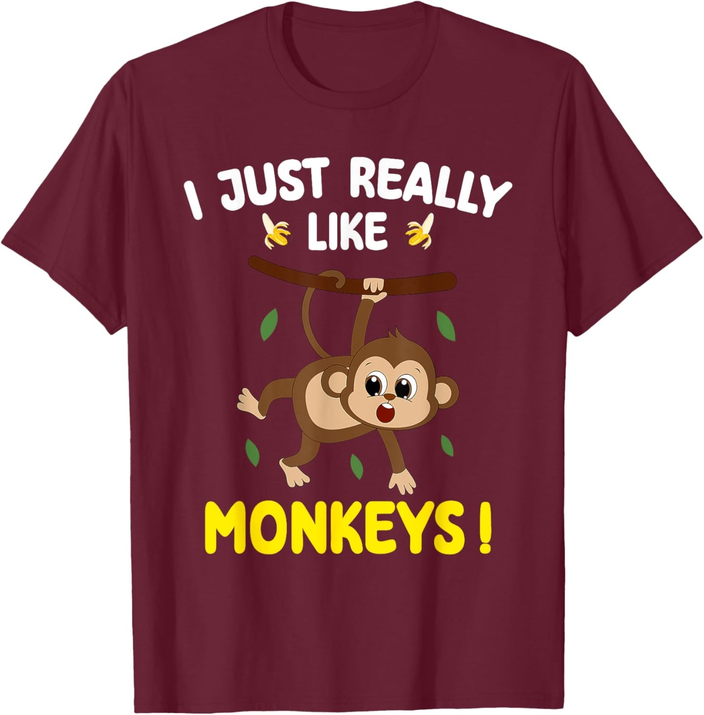 I Just Really Like Monkeys Cute Monkey toddler boy kids T-Shirt - T-Shirt | Maroon