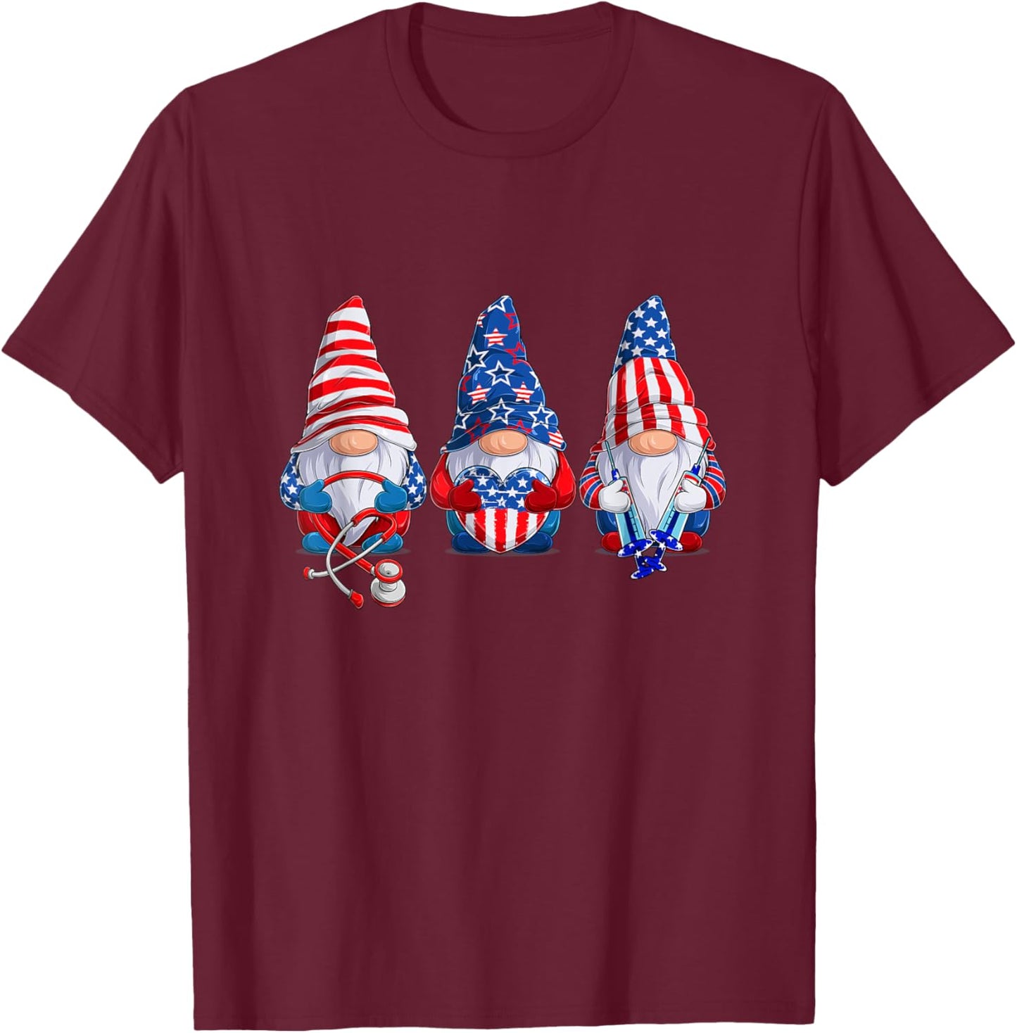 Stethoscope Nurse Life 4th July Gnome Nurse Independence Day T-Shirt - T-Shirt | Maroon