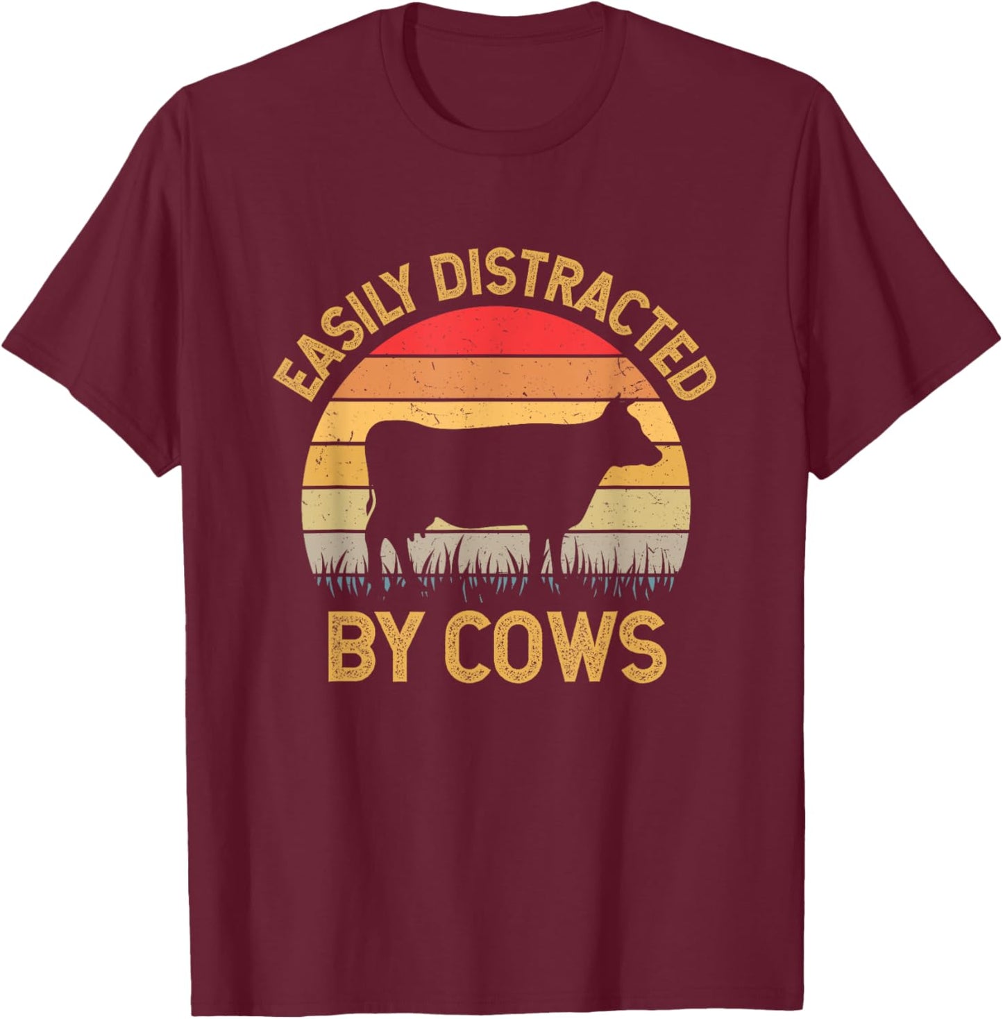 Easily Distracted By Cows T-Shirt - T-Shirt | Maroon