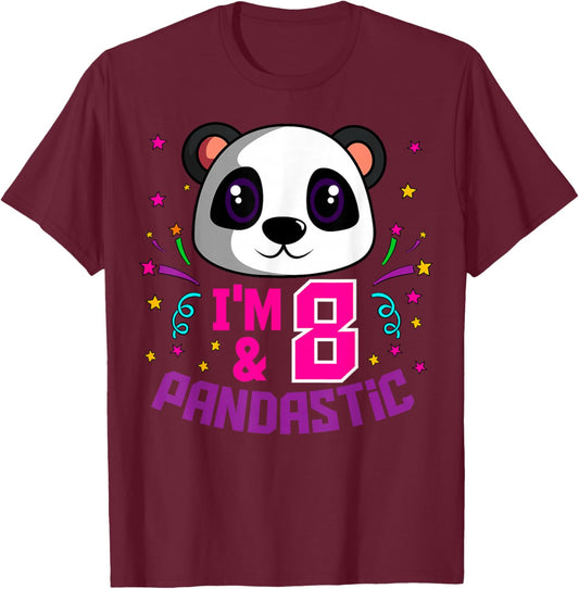 I'm 8 & Pandastic Birthday Party Panda Bday Celebration T-Shirt - T-Shirt | Maroon