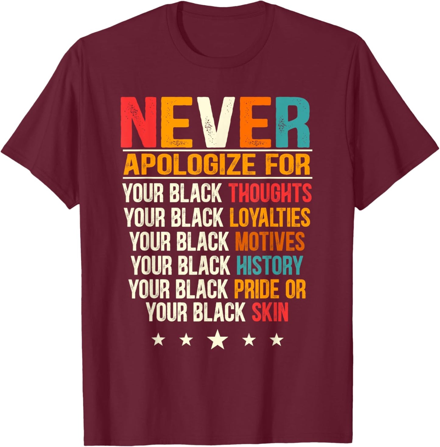 Juneteenth Black Pride Never Apologize Black History Month T-Shirt - T-Shirt | Maroon