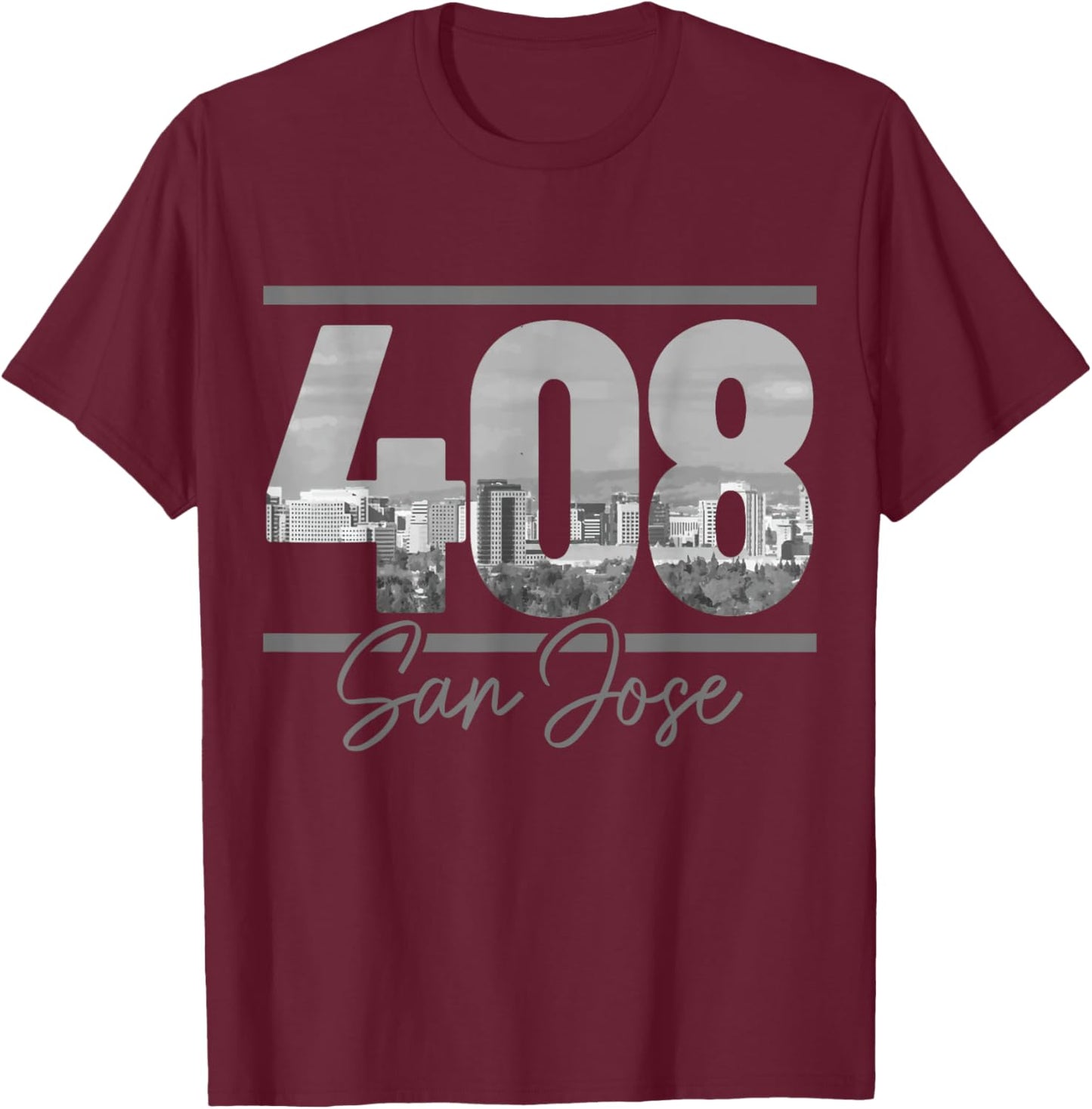 San Jose 408 Area Code Vintage California Skyline T-Shirt - T-Shirt | Maroon