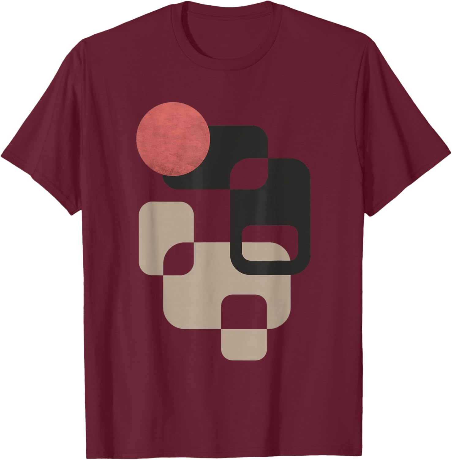Retro Geometric Shapes T-Shirt - T-Shirt | Maroon
