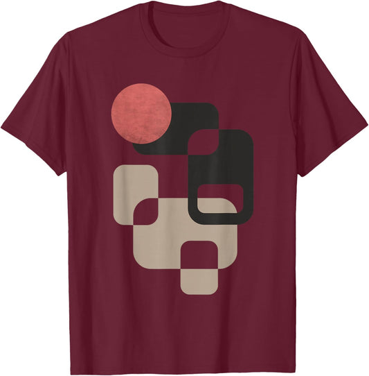 Retro Geometric Shapes T-Shirt - T-Shirt | Maroon