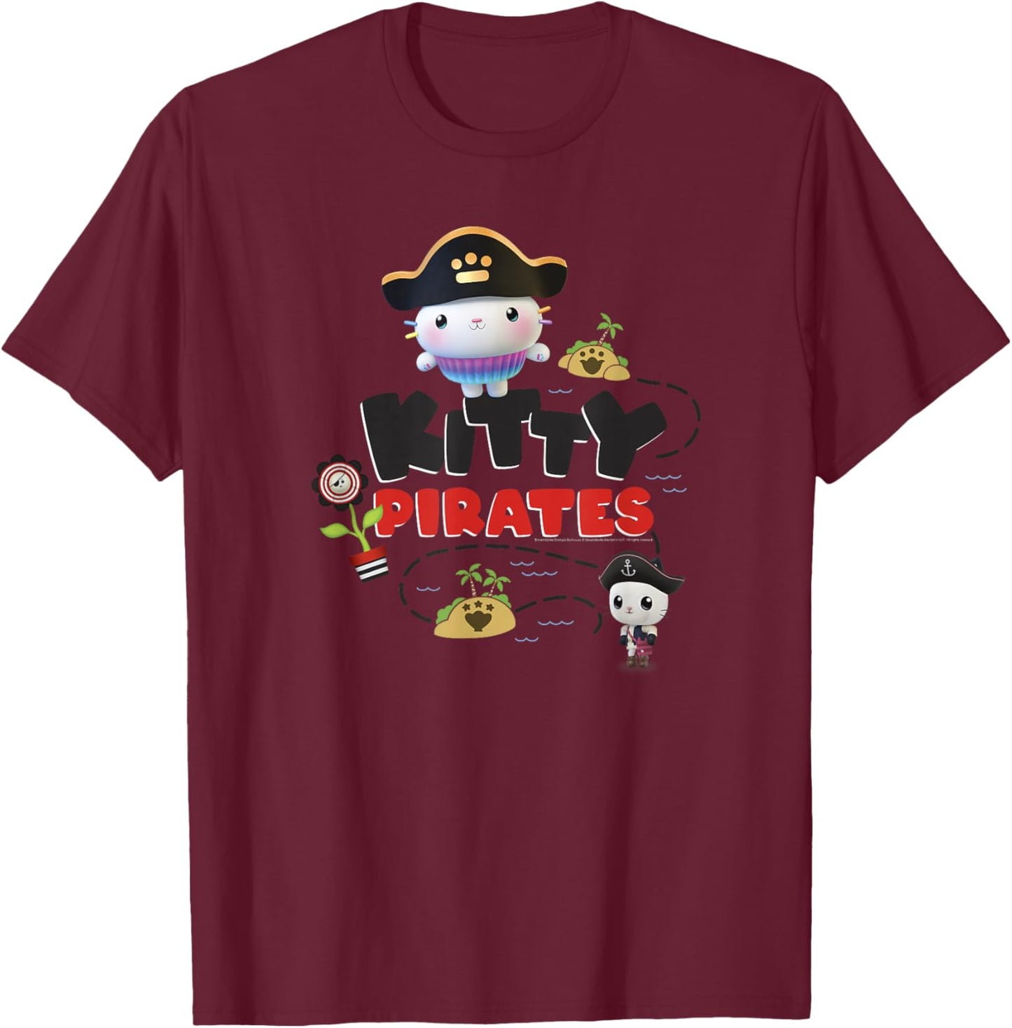 Gabby's Dollhouse Kitty Pirates Treasure Map T-Shirt - T-Shirt | Maroon