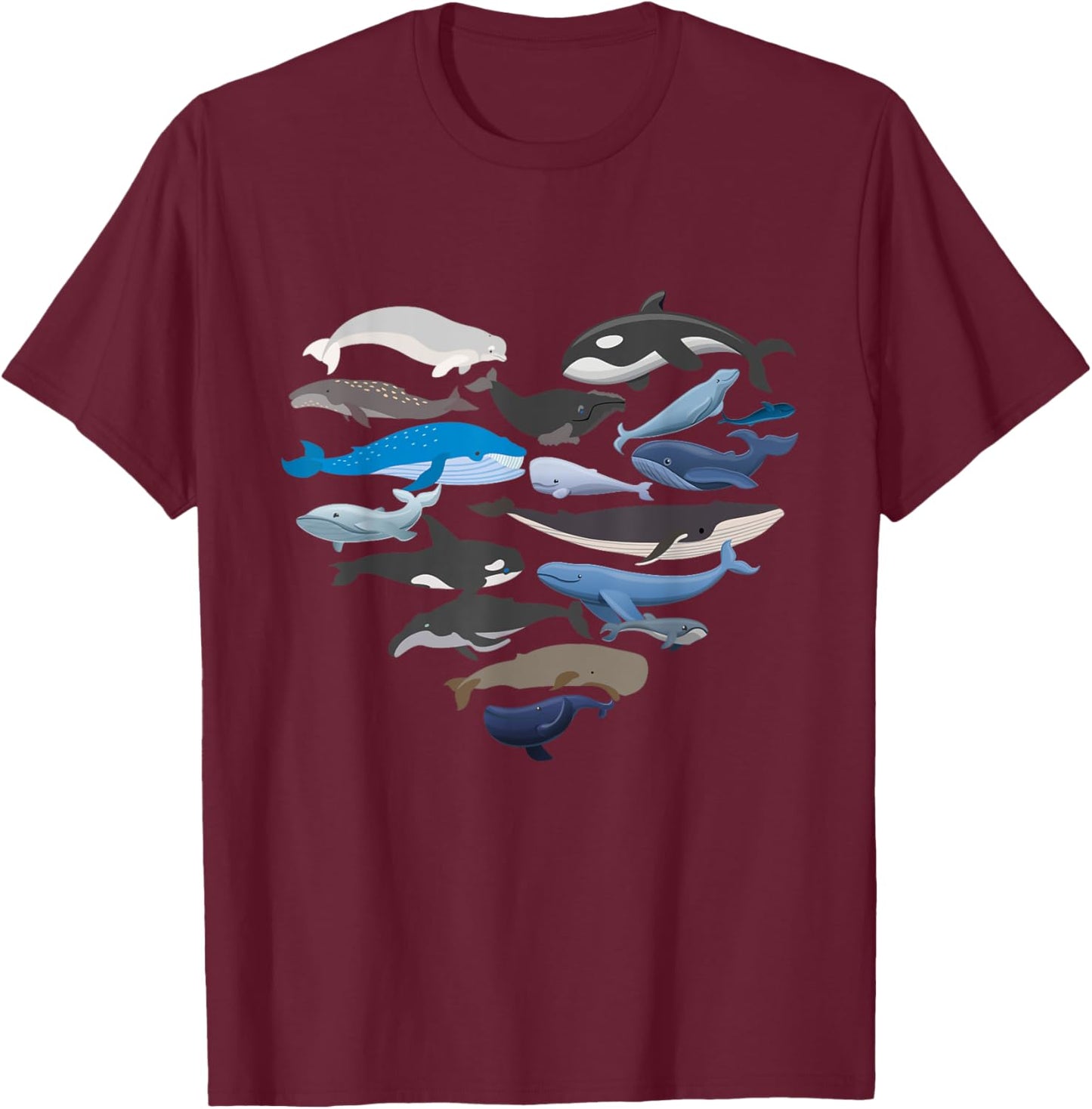 Whales Heart Shaped - Marine Biologist Whale Lover Wildlife T-Shirt - T-Shirt | Maroon