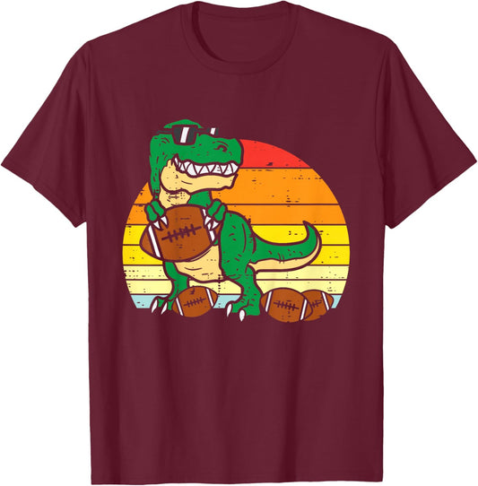 Kids American Football Trex Retro Dinosaur Boys Kids Toddlers T-Shirt - T-Shirt | Maroon