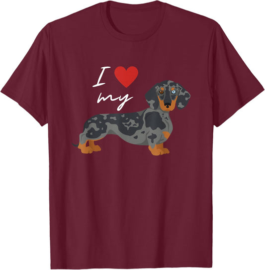 I Love My Dapple Dachshund Dog Lover Men Women T-Shirt - T-Shirt | Maroon