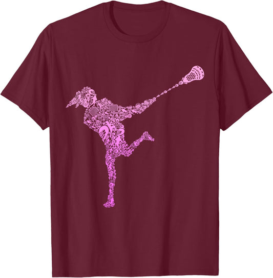 Lacrosse Player Youth Girls Women Kids T-Shirt - T-Shirt | Maroon