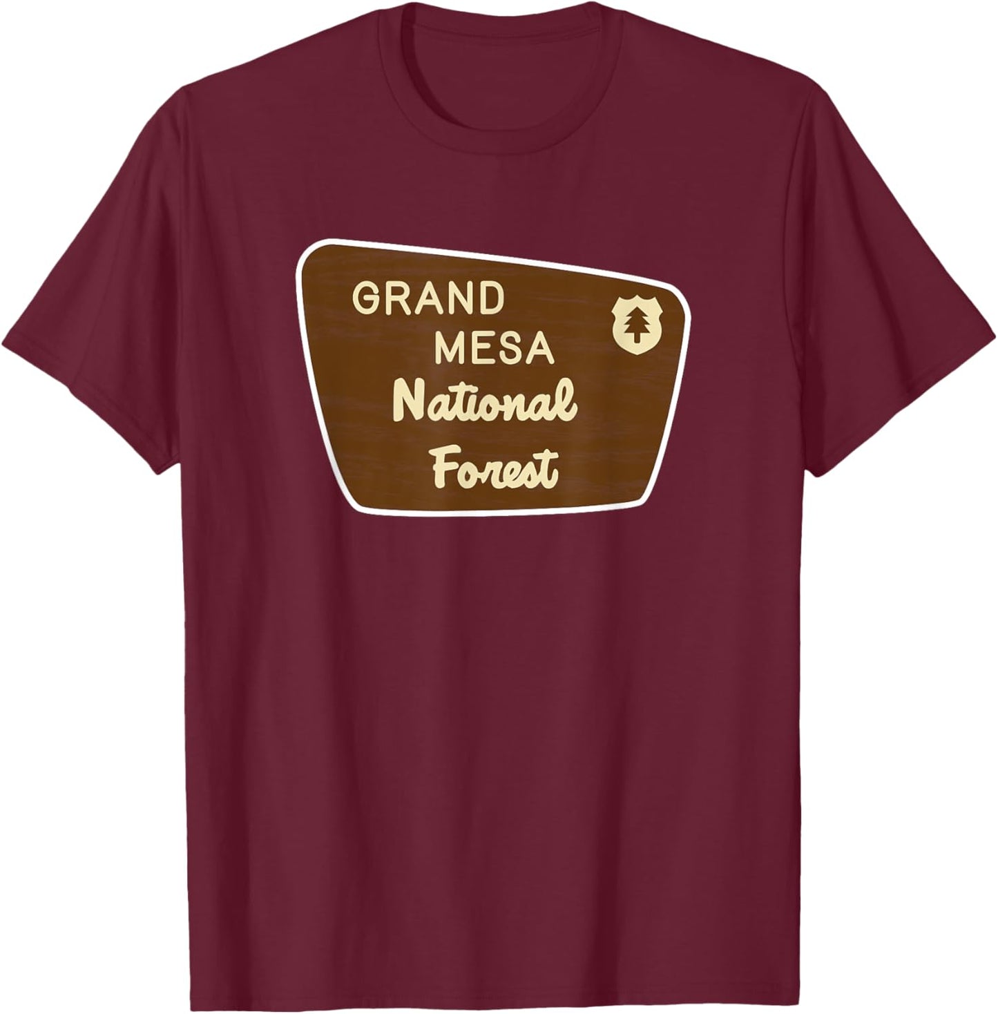 Grand Mesa National Forest Sign Retro T-Shirt - T-Shirt | Maroon