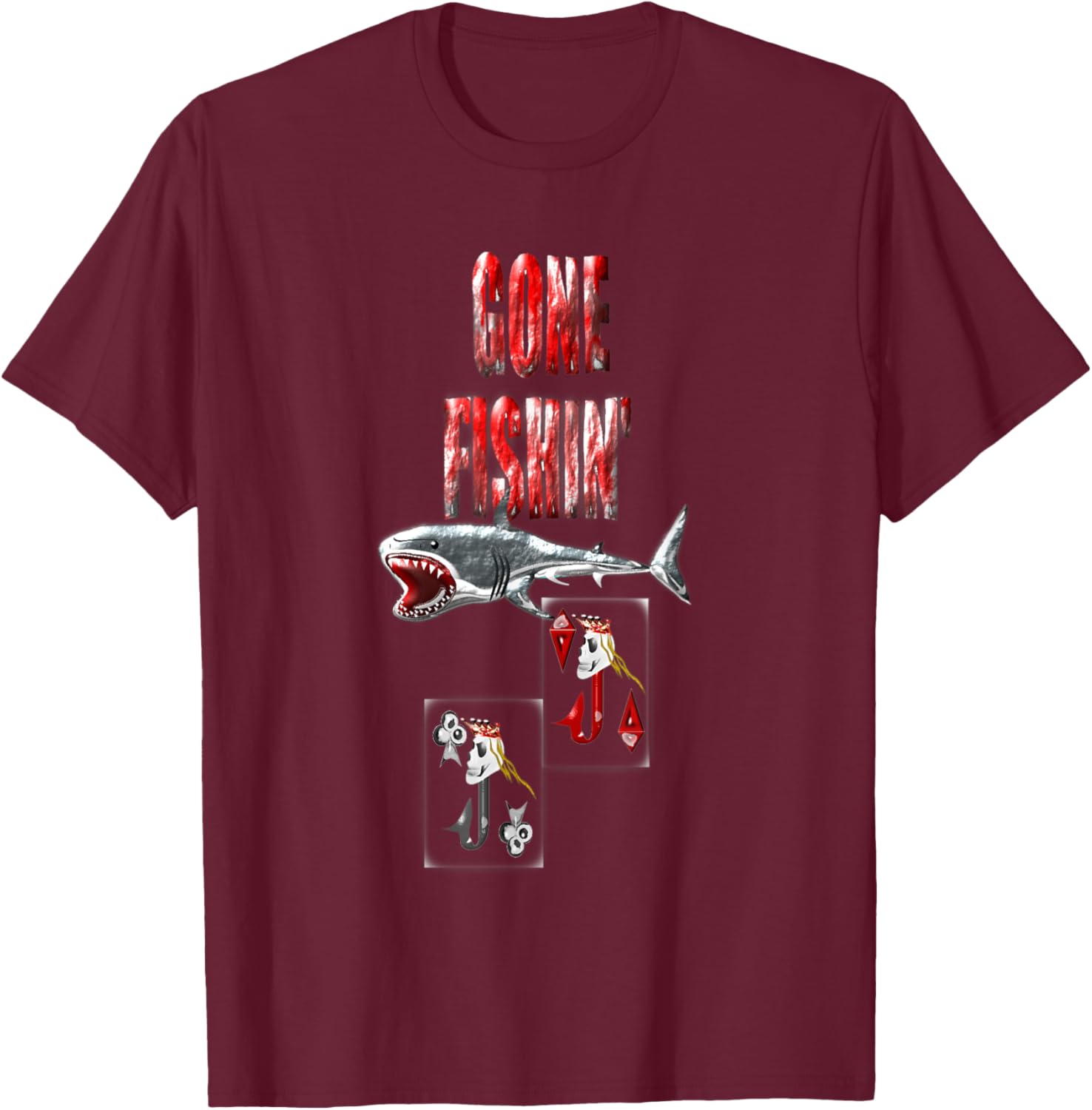 JJ 's fish hooks , gone fishin' T-Shirt - T-Shirt | Maroon