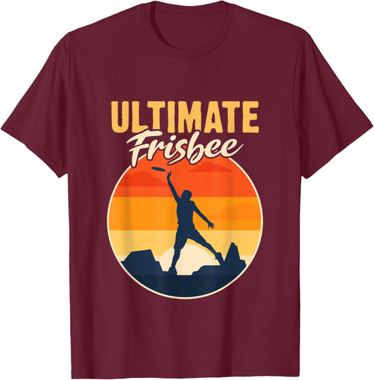 Retro Ultimate Frisbee Player Men Women Vintage Flying Disc T-Shirt - T-Shirt | Maroon