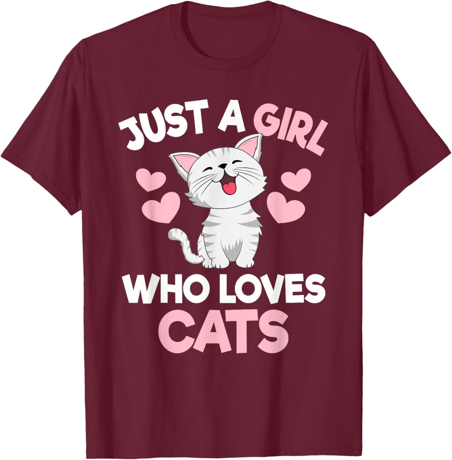 Just A Girl Who Loves Cats Cute Cat Lover Girls Kids T-Shirt - T-Shirt | Maroon