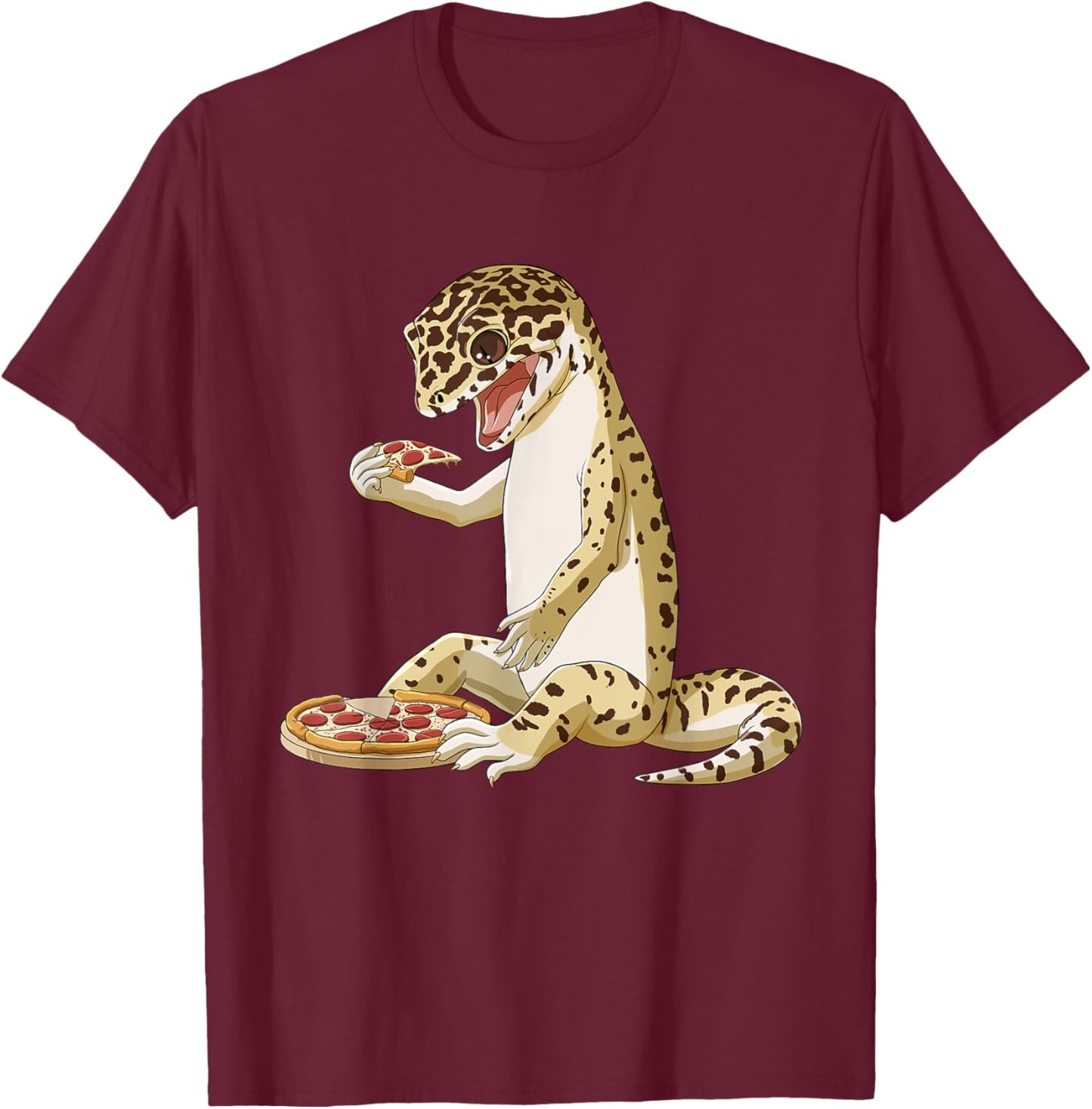 Funny Pizza Lover Reptile Leopard Gecko T-Shirt - T-Shirt | Maroon