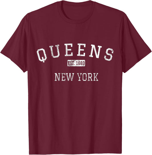 Queens New York NY Vintage T-Shirt - T-Shirt | Maroon