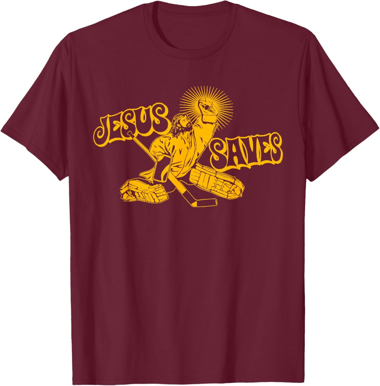 Funny Jesus Saves Hockey Religious Christian Goaltender T-Shirt - T-Shirt | Maroon