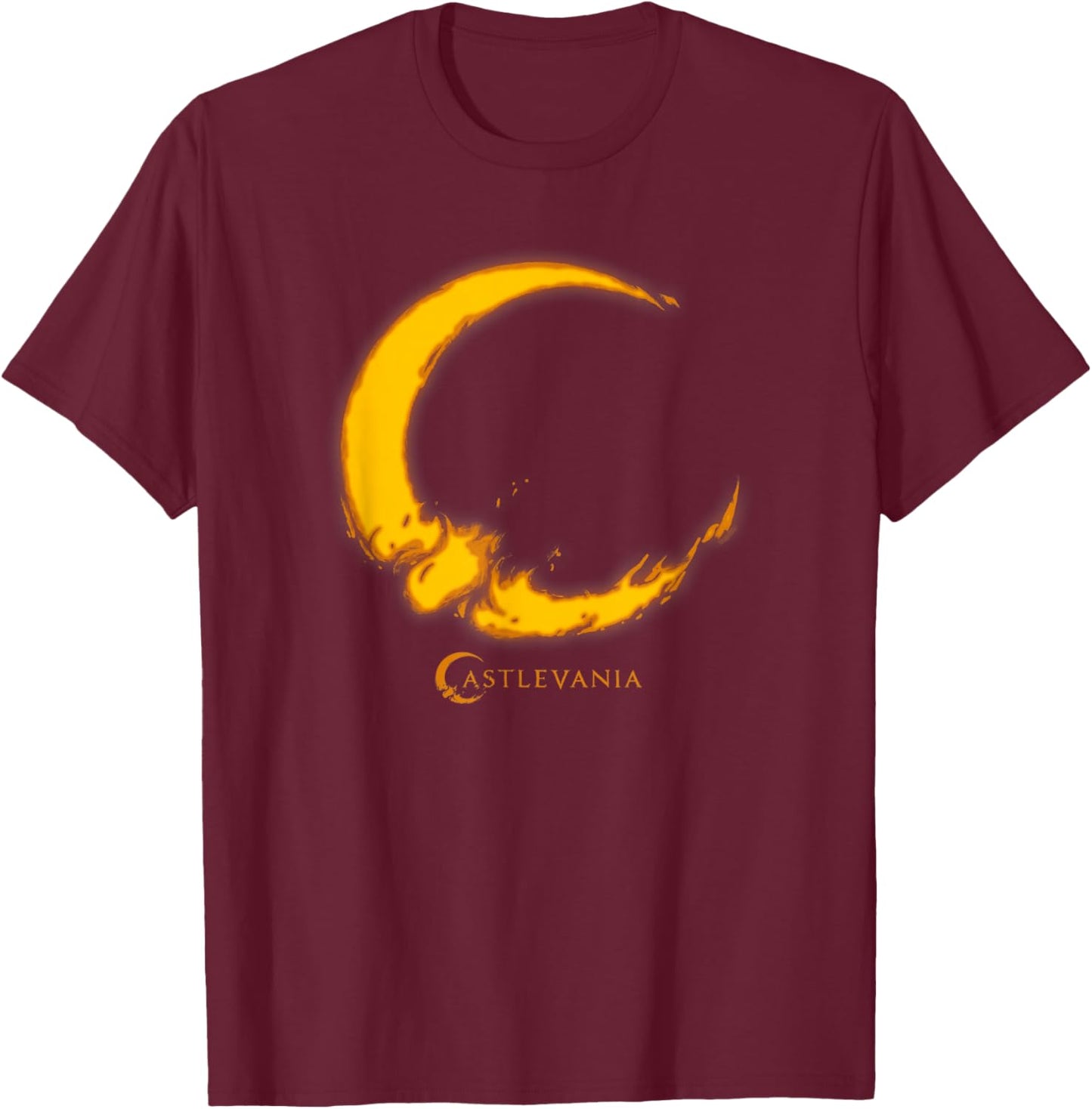 Castlevania Crescent Moon Fire Logo T-Shirt - T-Shirt | Maroon