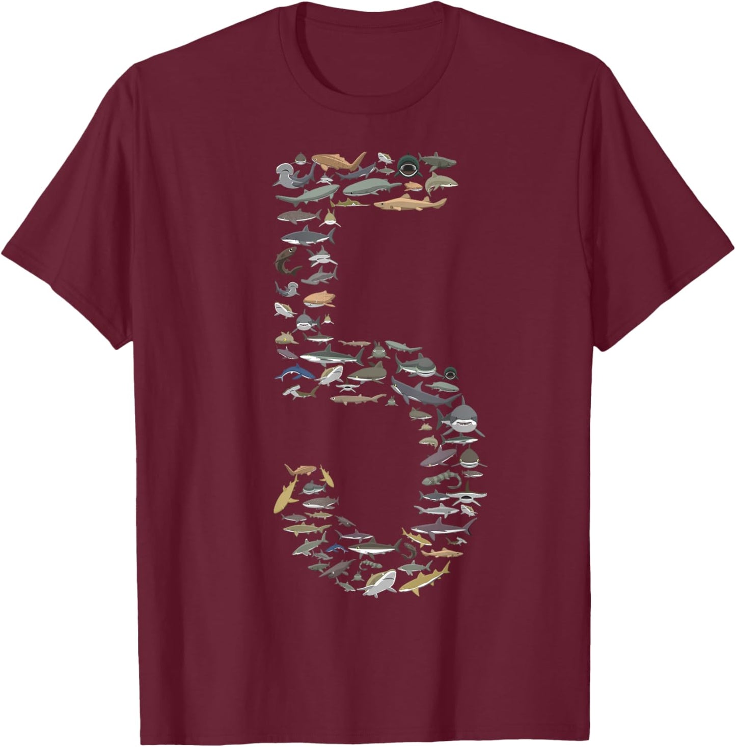 Shark Lover Type of Sharks Five Years BDAY 5th Birthday T-Shirt - T-Shirt | Maroon