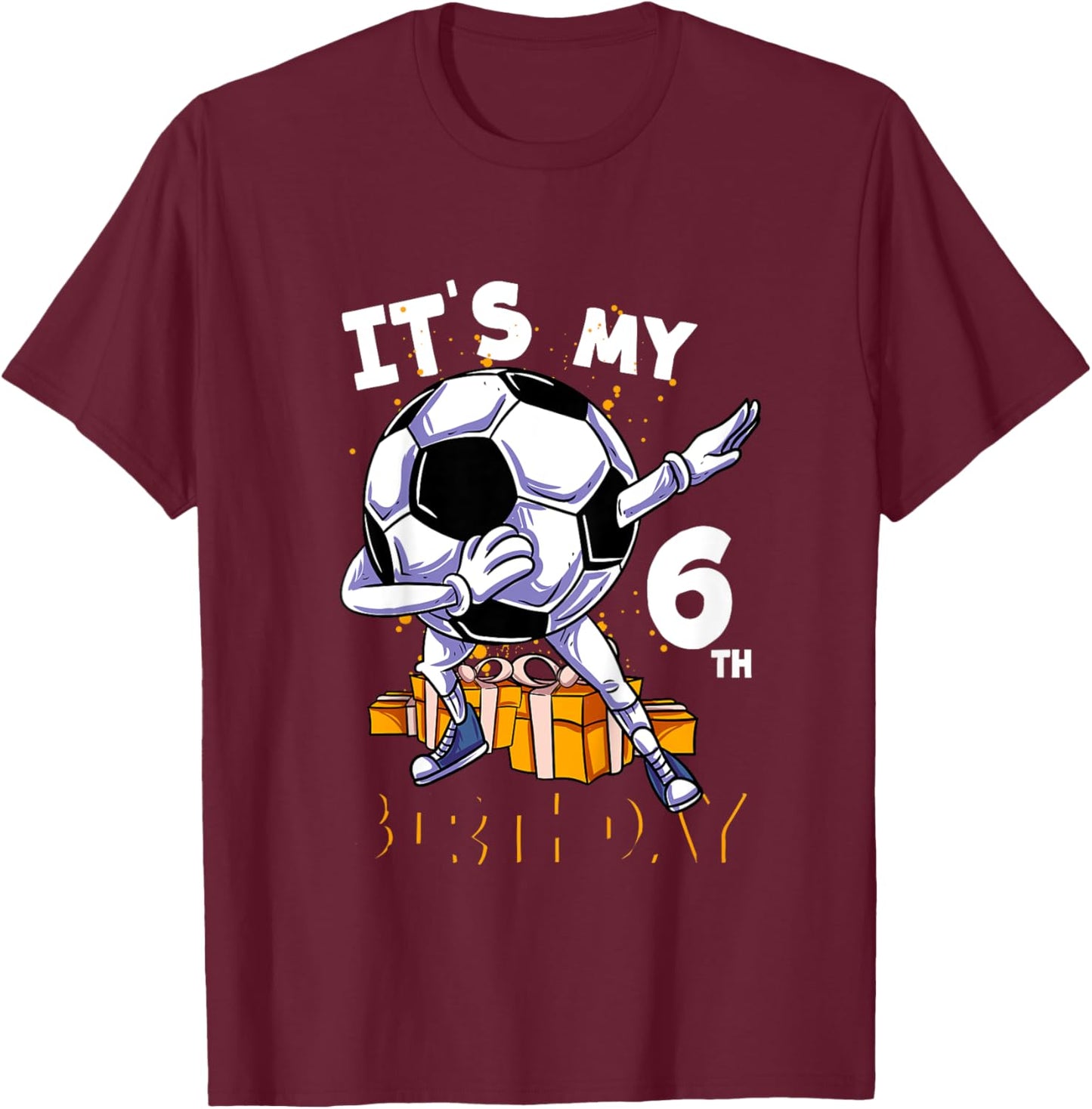 Kids Its My 6th Birthday Six Year Old Dabbing Ball Soccer T-Shirt - T-Shirt | Maroon