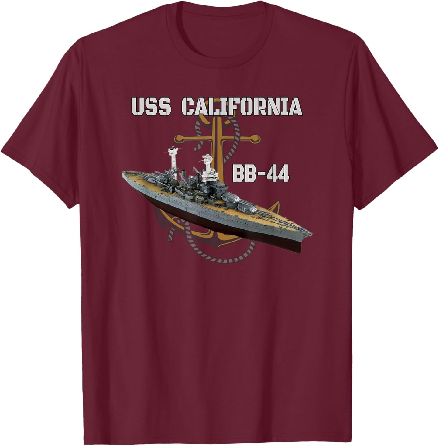USS California BB-44 Battleship WW2 American Warship Veteran T-Shirt - T-Shirt | Maroon